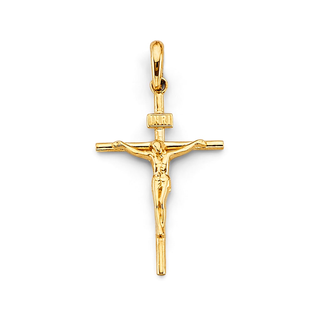 14KY CRUCUFIX CROSS PENDANT: 14KY Crucufix Cross Pendant Type: Pendant Material Type: 14k Gold Material Color: Yellow Avg. Weight: 0.8 Gr. Size: Height : 25 mm, Width : 13 mm Accessories: None Notice: When purchasing pre-owned