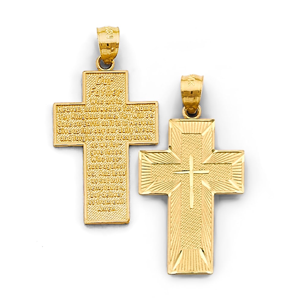 14KY LORD PRAYER CROSS: 14KY Lord Prayer Cross Type: Pendant Material Type: 14k Gold Material Color: Yellow Avg. Weight: 1.77 Gr. Size: Height : 35 mm, Width : 20 mm Accessories: None Notice: When purchasing pre-owned