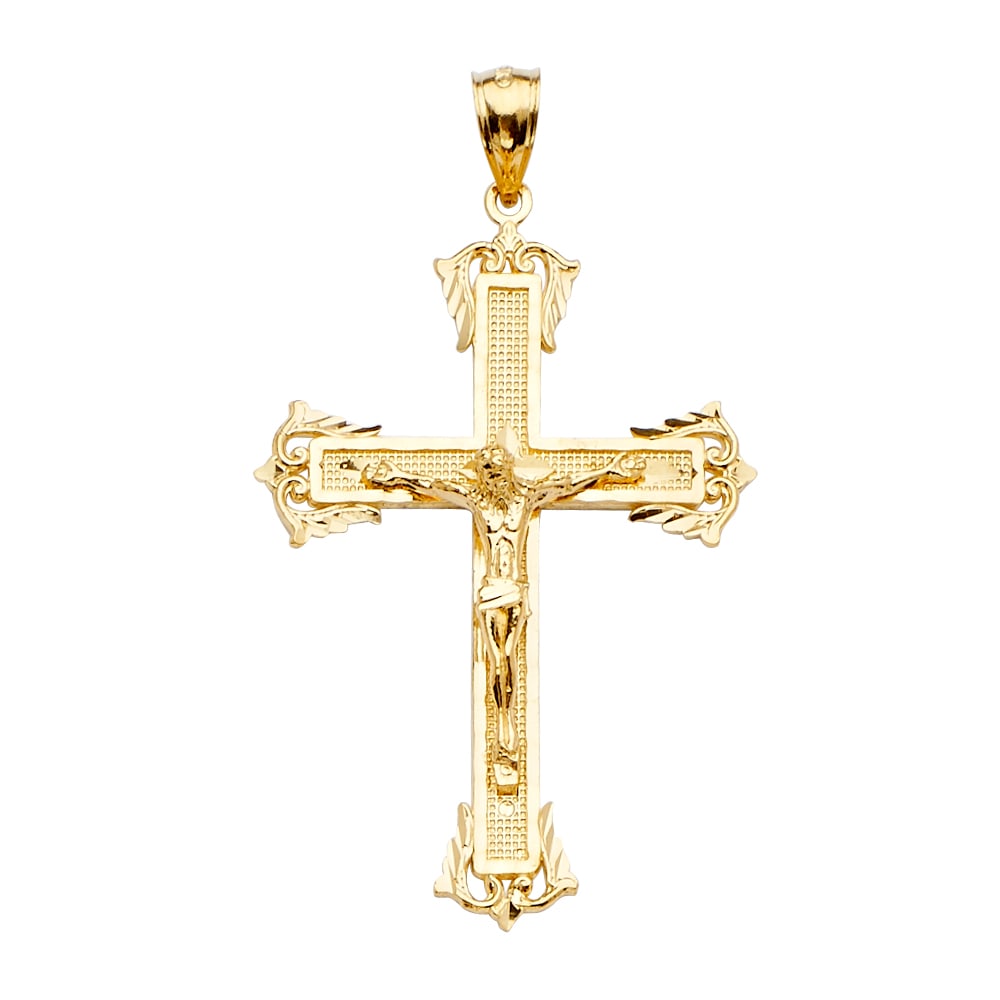 14KY CRUCUFIX CROSS PENDANT: 14KY Crucufix Cross Pendant Type: Pendant Material Type: 14k Gold Material Color: Yellow Avg. Weight: 4.52 Gr. Size: Height : 54 mm,Width : 31 mm Accessories: None Notice: When purchasing pre-owned
