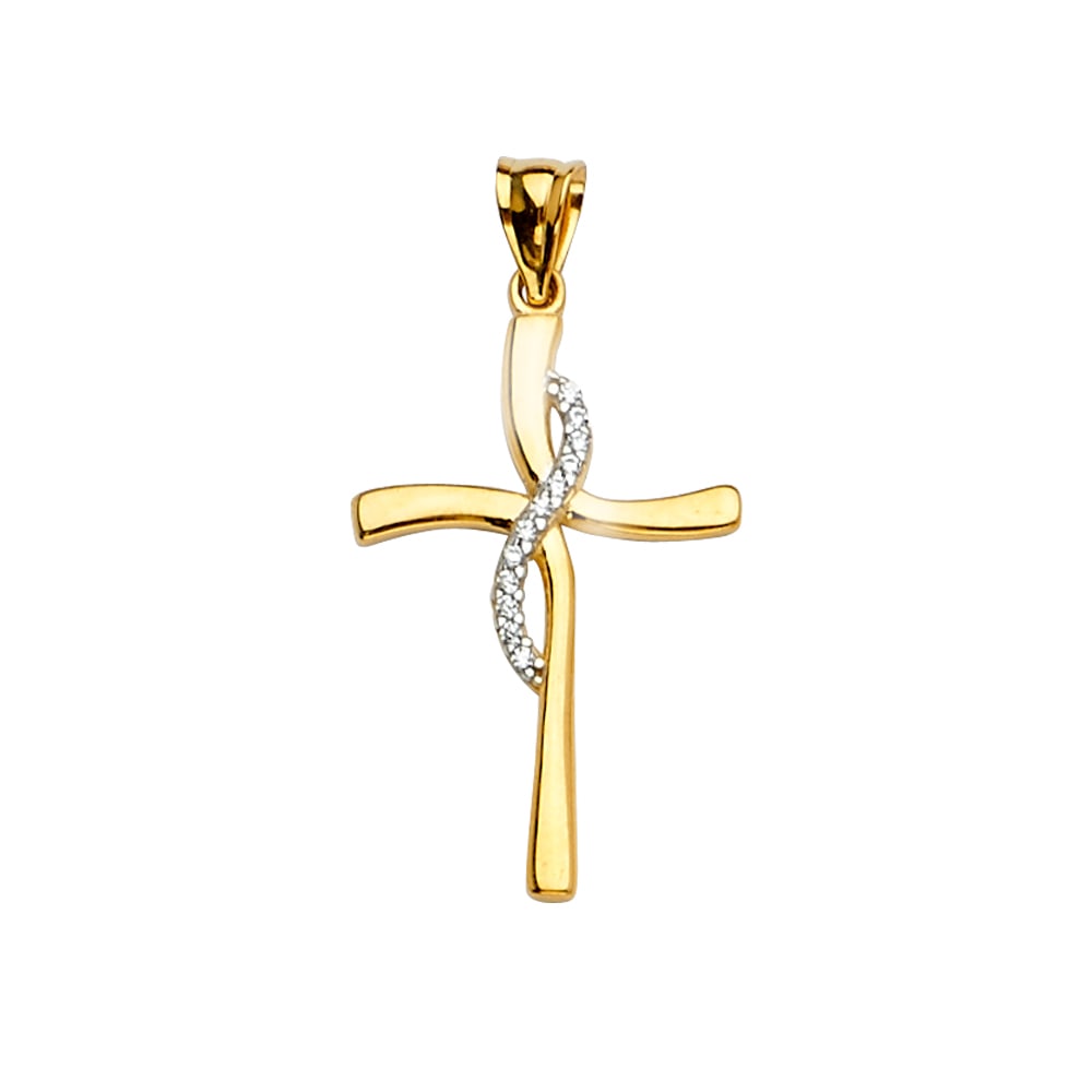 14K 2T CROSS PENDANT: 14K 2T Cross Pendant Type: Pendant Material Type: 14k Gold Material Color: Two Tone Avg. Weight: 0.85 Gr. Size: Height : 31 mm,Width : 16 mm Accessories: None Notice: When purchasing pre-owned goods,