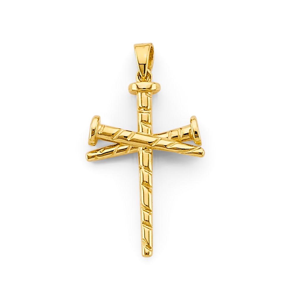 14KY NAIL CROSS PENDANT: 14KY Nail Cross Pendant Type: Pendant Material Type: 14k Gold Material Color: Yellow Avg. Weight: 2.32 Gr. Size: Height : 30 mm, Width : 18 mm Accessories: None Notice: When purchasing pre-owned