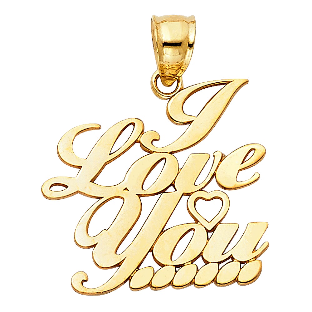 14KY I LOVE YOU HEART PENDANT: 14KY I Love You Heart Pendant Type: Pendant Material Type: 14k Gold Material Color: Yellow Avg. Weight: 1.61 Gr. Size: Height : 19 mm,Width : 20 mm Accessories: None Notice: When purchasin