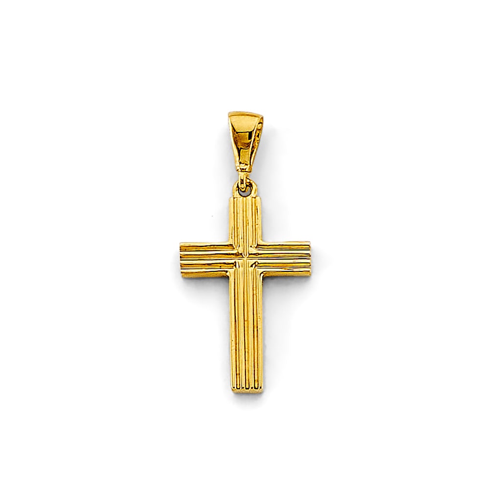 14KY CROSS PENDANT: 14KY Cross Pendant Type: Pendant Material Type: 14k Gold Material Color: Yellow Avg. Weight: 1.07 Gr. Size: Height : 25 mm, Width : 10 mm Accessories: None Notice: When purchasing pre-owned goods,