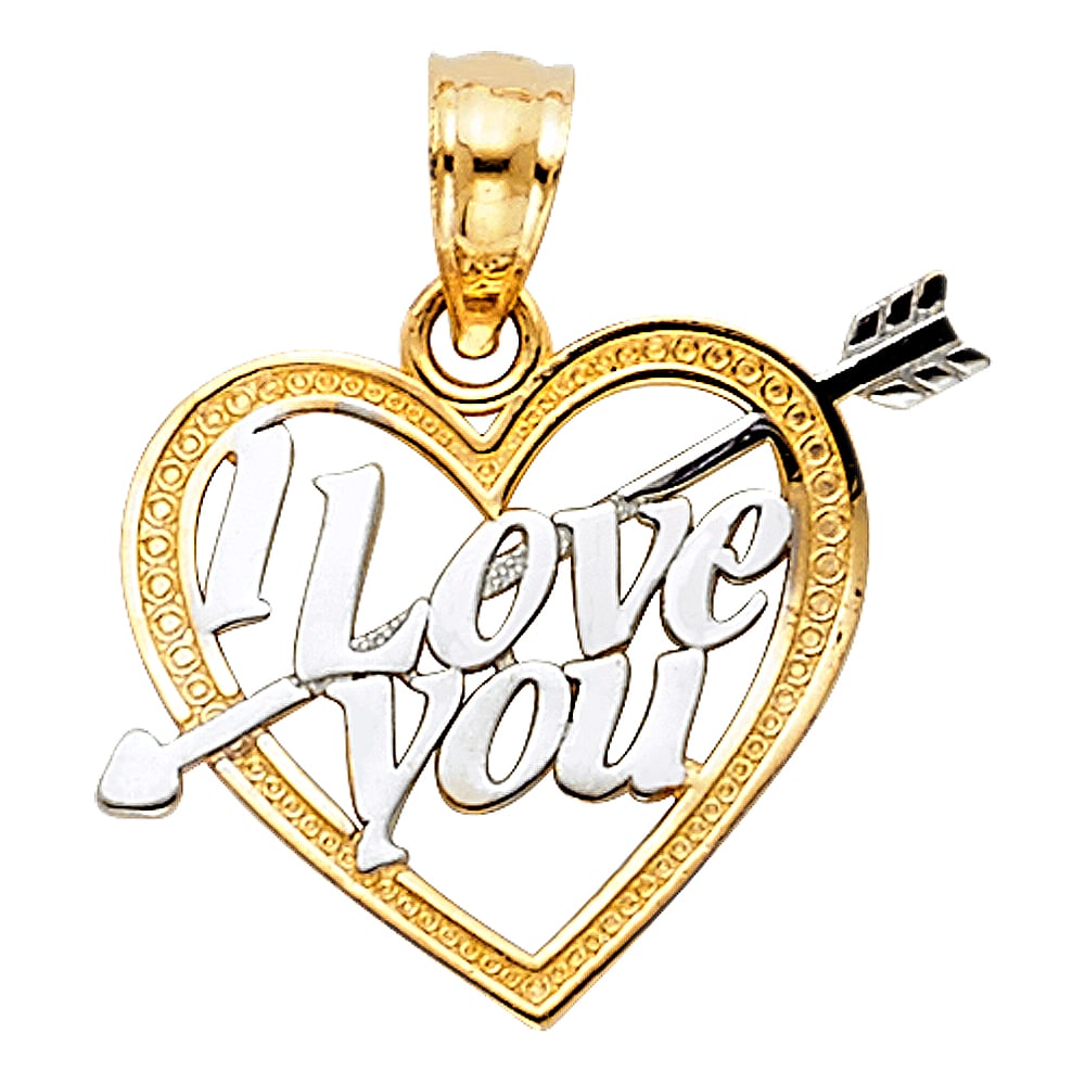 14K 2T I LOVE YOU HEART PENDANT: 14K 2T I Love You Heart Pendant Type: Pendant Material Type: 14k Gold Material Color: Two Tone Avg. Weight: 0.7 Gr. Size: Height : 14 mm,Width : 15 mm Accessories: None Notice: When purcha