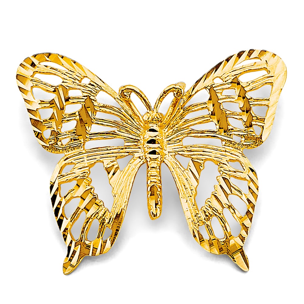 14KY BIG BUTTERFLY PENDANT: 14KY Big Butterfly Pendant Type: Pendant Material Type: 14k Gold Material Color: Yellow Avg. Weight: 4.86 Gr. Size: Height : 30 mm, Width : 38 mm Accessories: None Notice: When purchasing