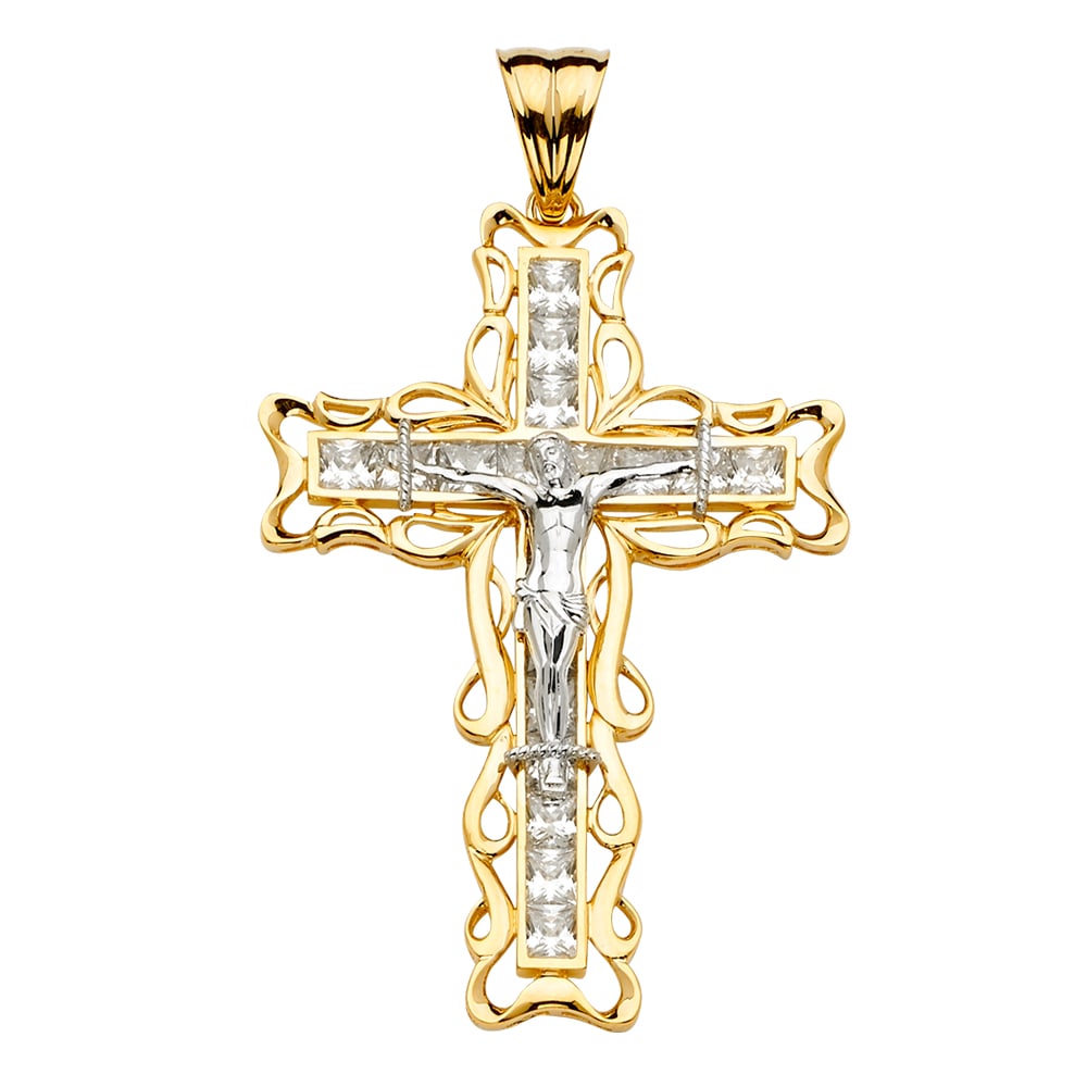 14K 2T CZ CRUCUFIX CROSS PENDANT (1 of 4)