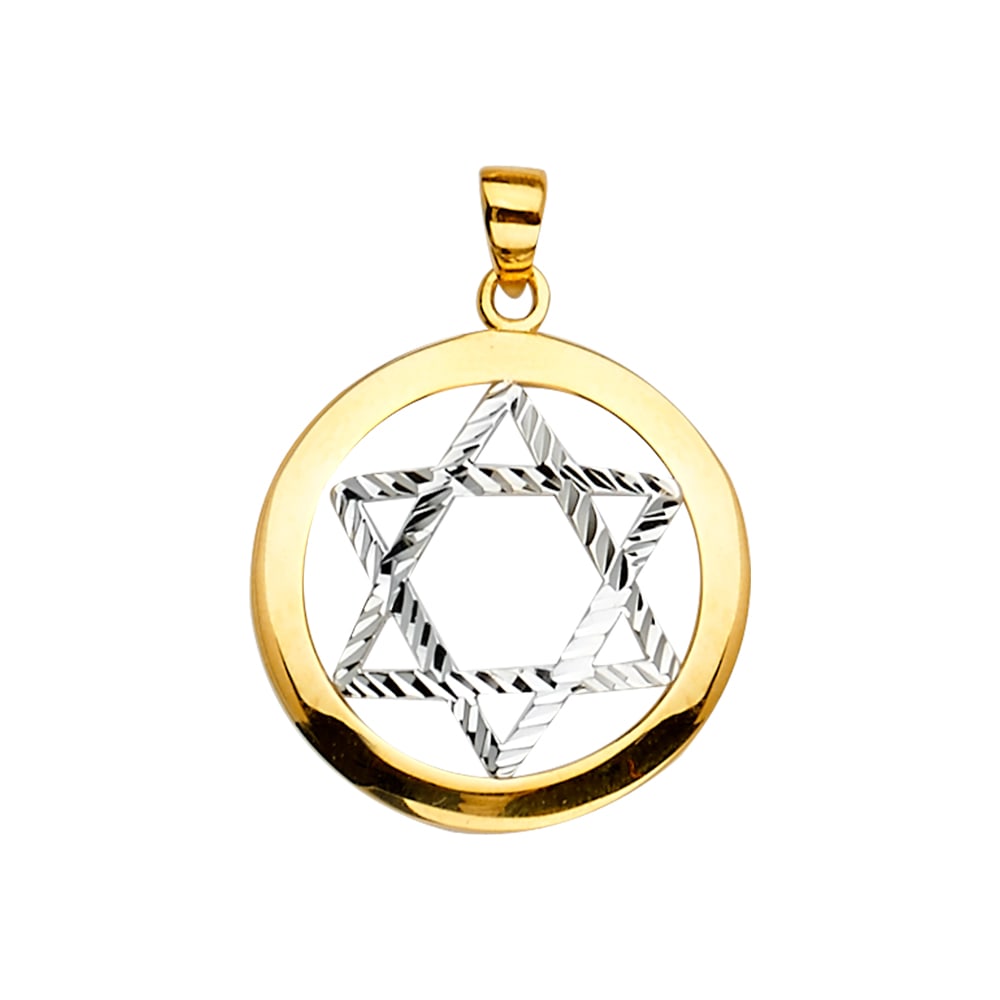 14K 2T STAR OF DAVID PENDANT: 14K 2T Star of David Pendant Type: Pendant Material Type: 14k Gold Material Color: Two Tone Avg. Weight: 1.78 Gr. Size: Height : 27 mm,Width : 21 mm Accessories: None Notice: When purchasi