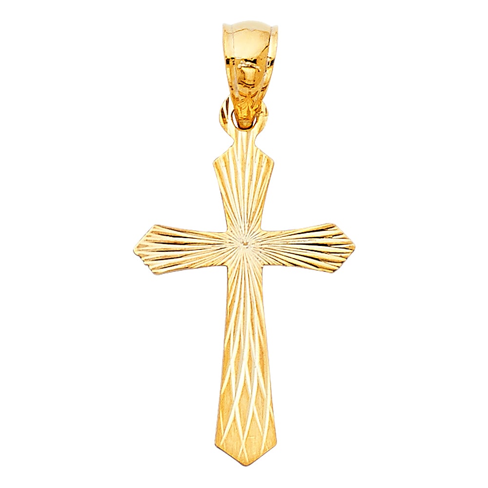 14KY CROSS STAMP PENDANT: 14KY Cross Stamp Pendant Type: Pendant Material Type: 14k Gold Material Color: Yellow Avg. Weight: 0.73 Gr. Size: Height : 21 mm,Width : 15 mm Accessories: None Notice: When purchasing pre