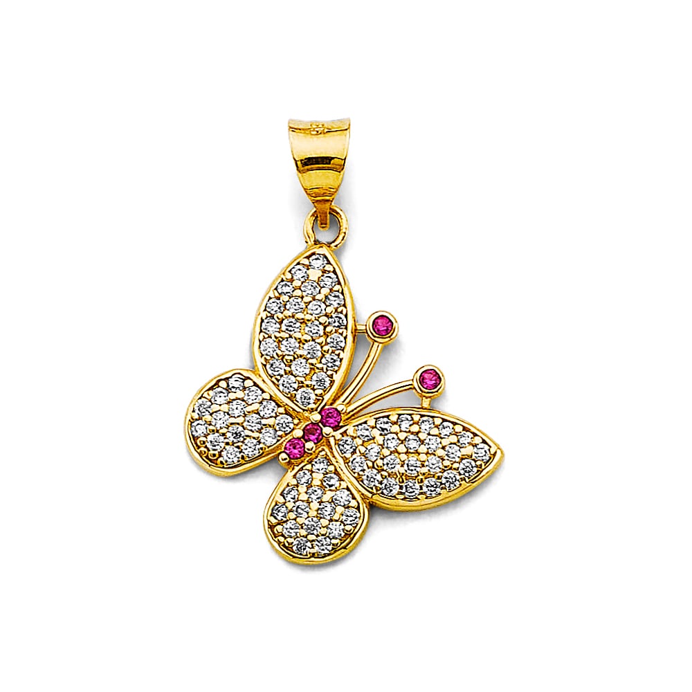 14K 2T CZ BUTTERFLY PENDANT: 14K 2T CZ Butterfly Pendant Type: Pendant Material Type: 14k Gold Material Color: Two Tone Avg. Weight: 1.98 Gr. Size: Height : 25 mm, Width : 20 mm Accessories: None Notice: When purchasi