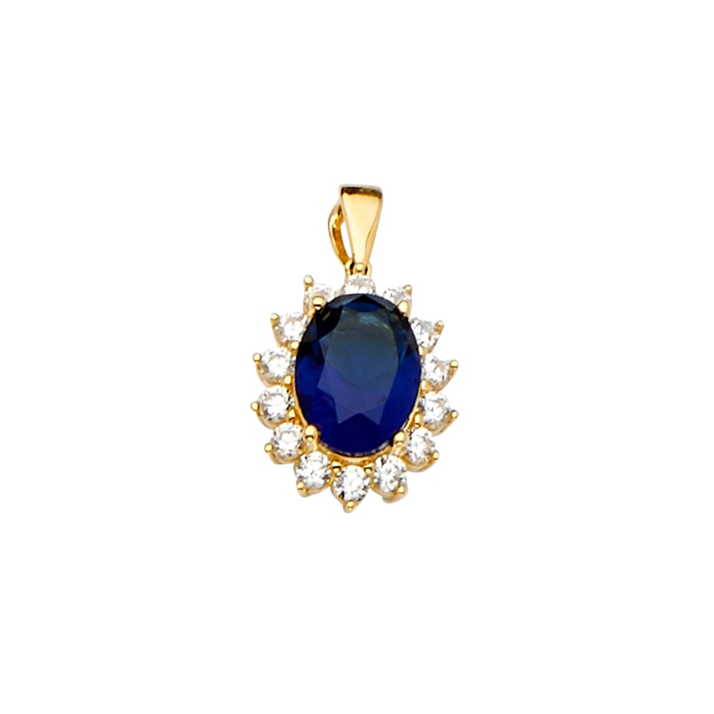 14KY BLUE CZ PENDANT/SET: 14KY Blue CZ Pendant/Set Type: Pendant Material Type: 14k Gold Material Color: Yellow Avg. Weight: 2.08 Gr. Size: Height : 18 mm, Width : 12 mm Accessories: None Notice: When purchasing pr