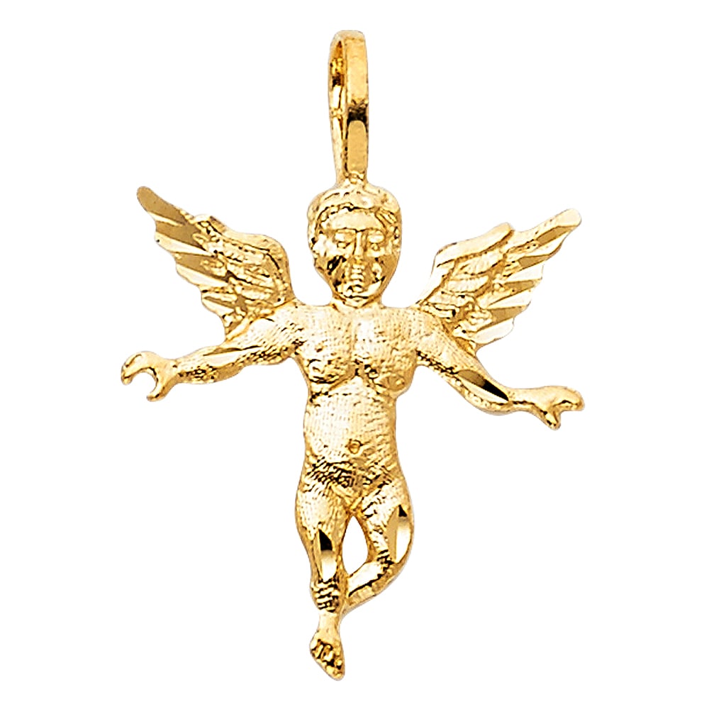 14KY ANGEL PENDANT: 14KY Angel Pendant Type: Pendant Material Type: 14k Gold Material Color: Yellow Avg. Weight: 0.67 Gr. Size: Height : 18 mm,Width : 17 mm Accessories: None Notice: When purchasing pre-owned