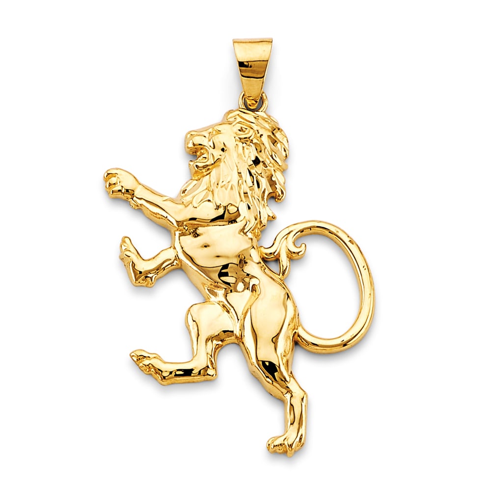 14KY LION PENDANT: 14KY Lion Pendant Type: Pendant Material Type: 14k Gold Material Color: Yellow Avg. Weight: 3.67 Gr. Size: Height : 45 mm, Width : 30 mm Accessories: None Notice: When purchasing pre-owned