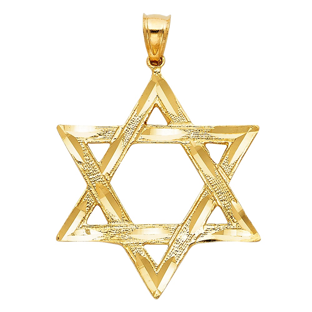 14KY STAR OF DAVID PENDANT: 14KY Star of David Pendant Type: Pendant Material Type: 14k Gold Material Color: Yellow Avg. Weight: 4.2 Gr. Size: Height : 37 mm,Width : 33 mm Accessories: None Notice: When purchasing pr