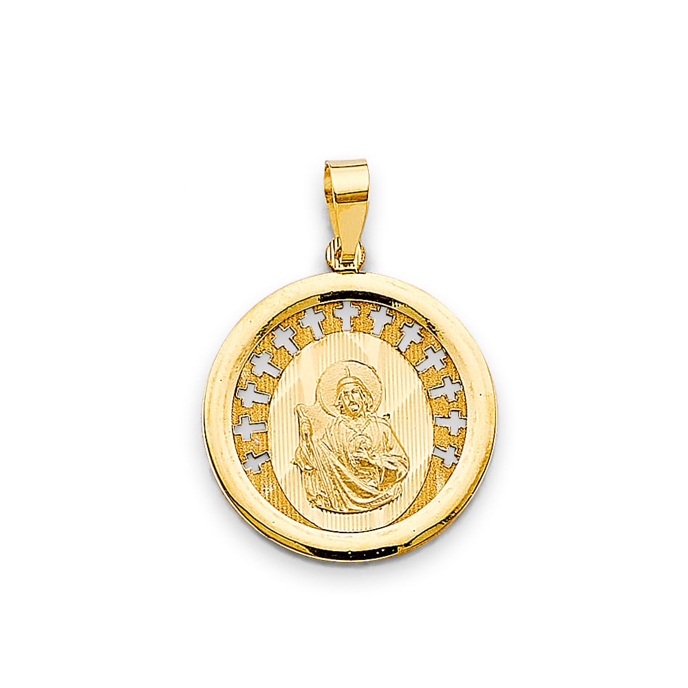 14KY RELIGIOUS PENDANT: 14KY Religious Pendant Type: Pendant Material Type: 14k Gold Material Color: Yellow Avg. Weight: 1.72 Gr. Size: Height : 25 mm, Width : 18 mm Accessories: None Notice: When purchasing pre-