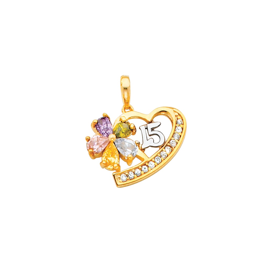 14K 2T CZ HEART PENDANT: 14K 2T CZ Heart Pendant Type: Pendant Material Type: 14k Gold Material Color: Two Tone Avg. Weight: 2.09 Gr. Size: Height : 18 mm,Width : 15 mm Accessories: None Notice: When purchasing pr
