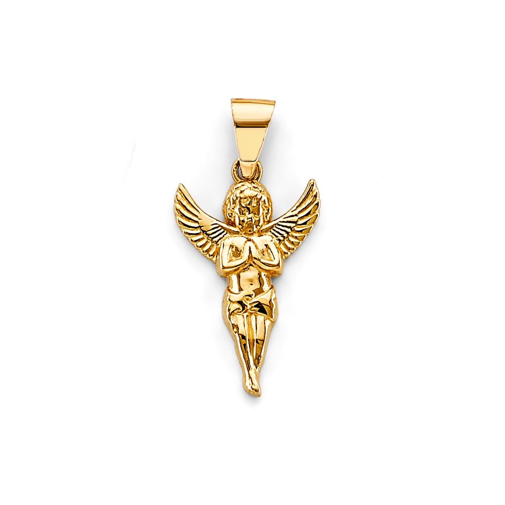 14KY ANGEL PENDANT: 14KY Angel Pendant Type: Pendant Material Type: 14k Gold Material Color: Yellow Avg. Weight: 0.94 Gr Size: Height : 25 mm, Width : 12 mm Accessories: None Notice: When purchasing pre-owned goods,