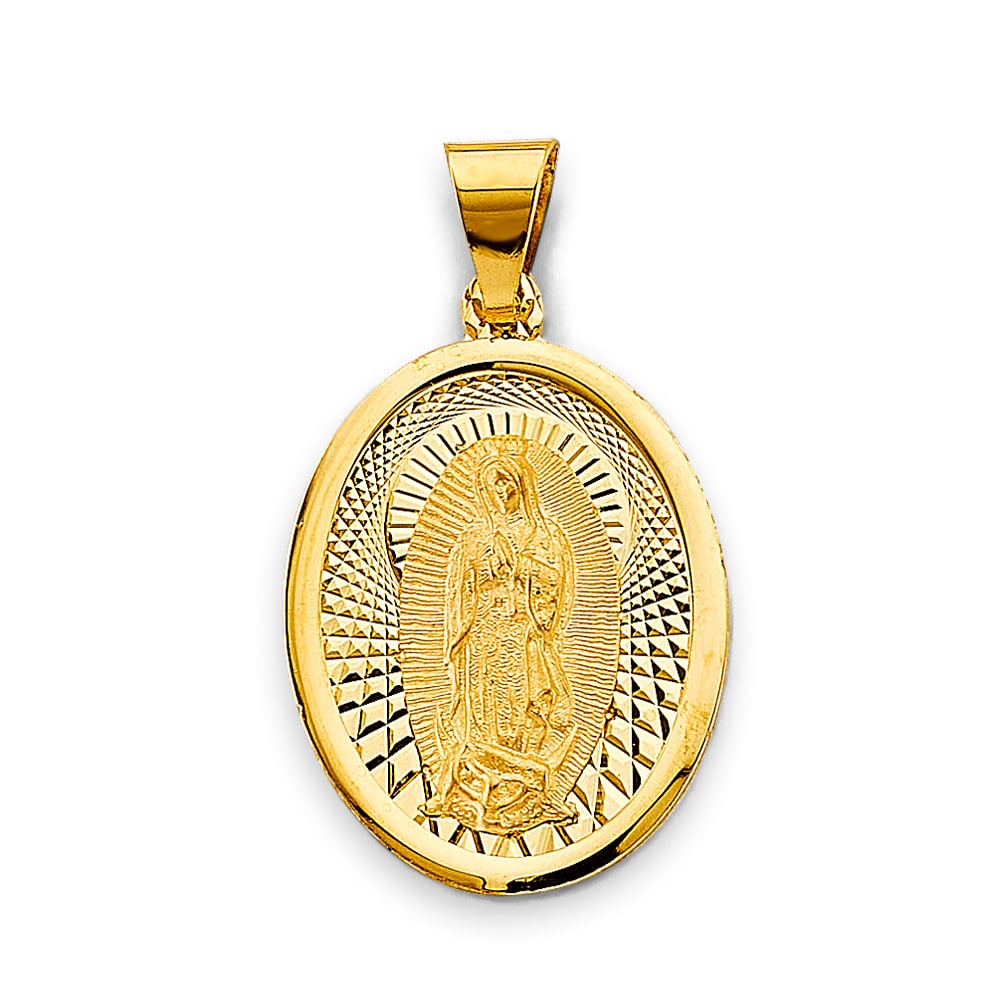 14KY RELIGIOUS PENDANT: 14KY Religious Pendant Type: Pendant Material Type: 14k Gold Material Color: Yellow Avg. Weight: 2.29 Gr. Size: Height : 30 mm, Width : 18 mm Accessories: None Notice: When purchasing pre-