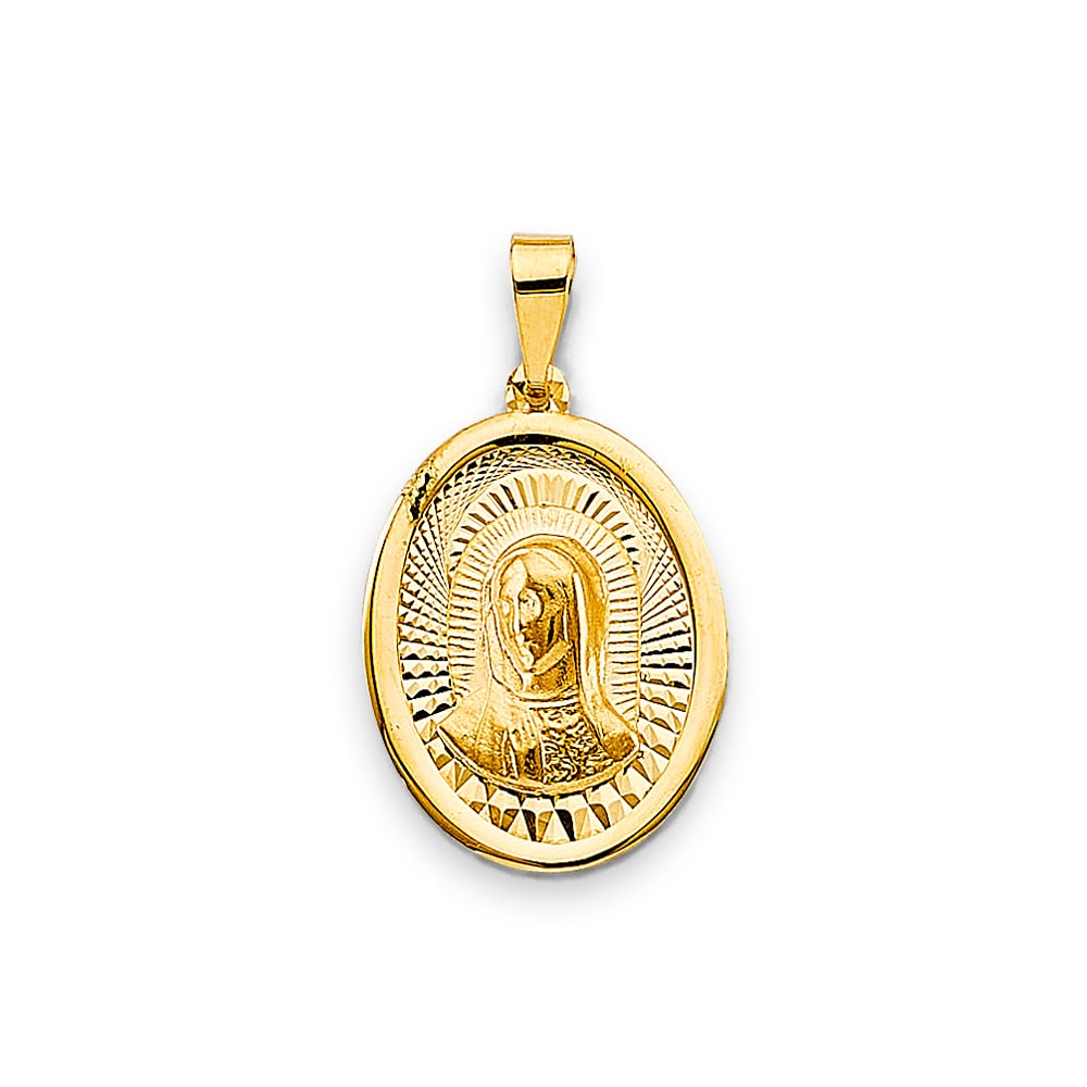 14KY RELIGIOUS PENDANT: 14KY Religious Pendant Type: Pendant Material Type: 14k Gold Material Color: Yellow Avg. Weight: 1.3 Gr. Size: Height : 25 mm, Width : 13 mm Accessories: None Notice: When purchasing pre-o