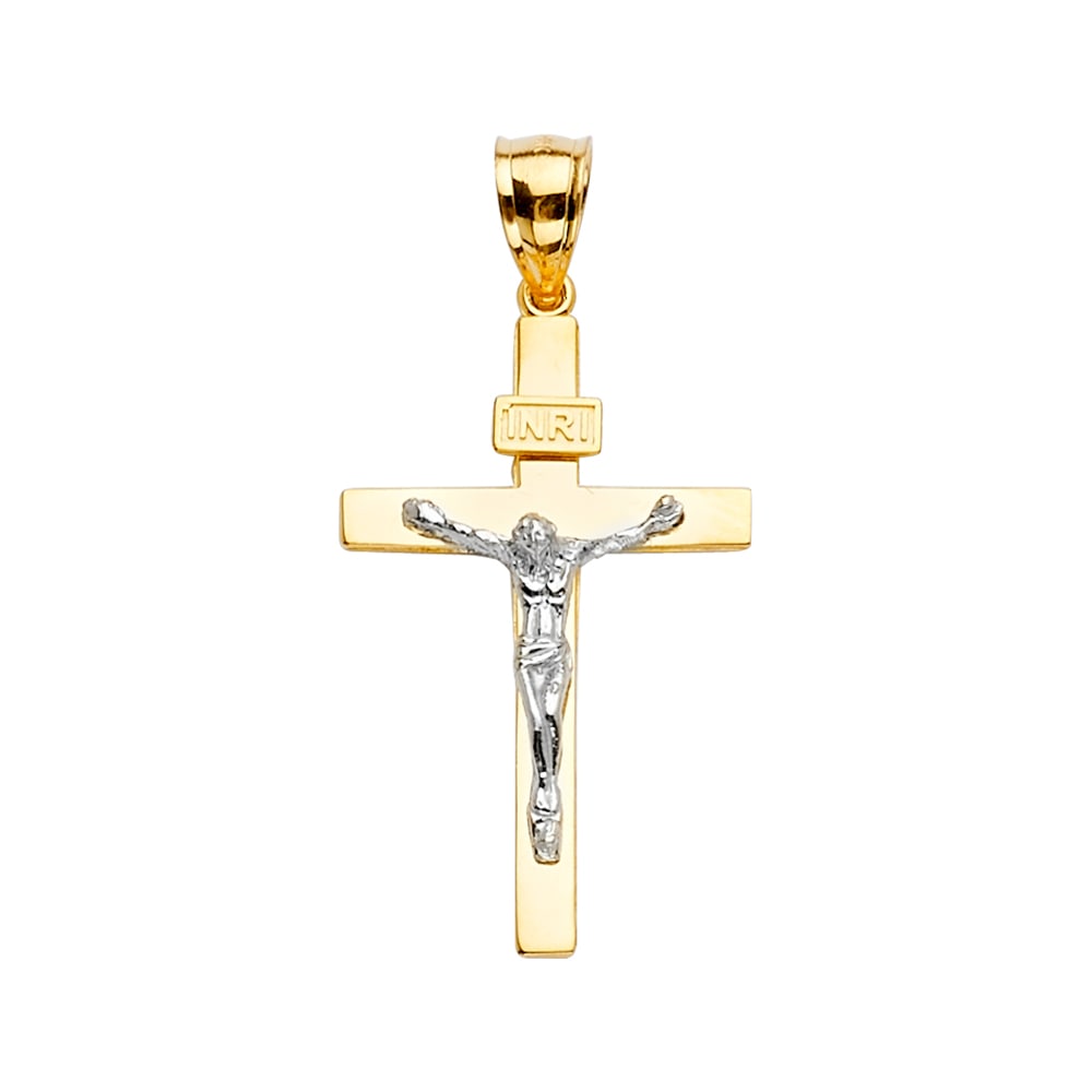 14K 2T CRUCUFIX CROSS PENDANT: 14K 2T Crucufix Cross Pendant Type: Pendant Material Type: 14k Gold Material Color: Two Tone Avg. Weight: 2.26 Gr. Size: Height : 39 mm,Width : 19 mm Accessories: None Notice: When purchas