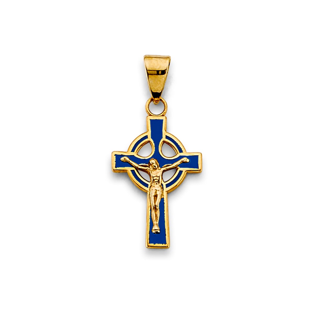 14KY ENAMEL CROSS PENDANT: 14KY Enamel Cross Pendant Type: Pendant Material Type: 14k Gold Material Color: Yellow Avg. Weight: 1.11 Gr. Size: Height : 25 mm, Width : 13 mm Accessories: None Notice: When purchasing p