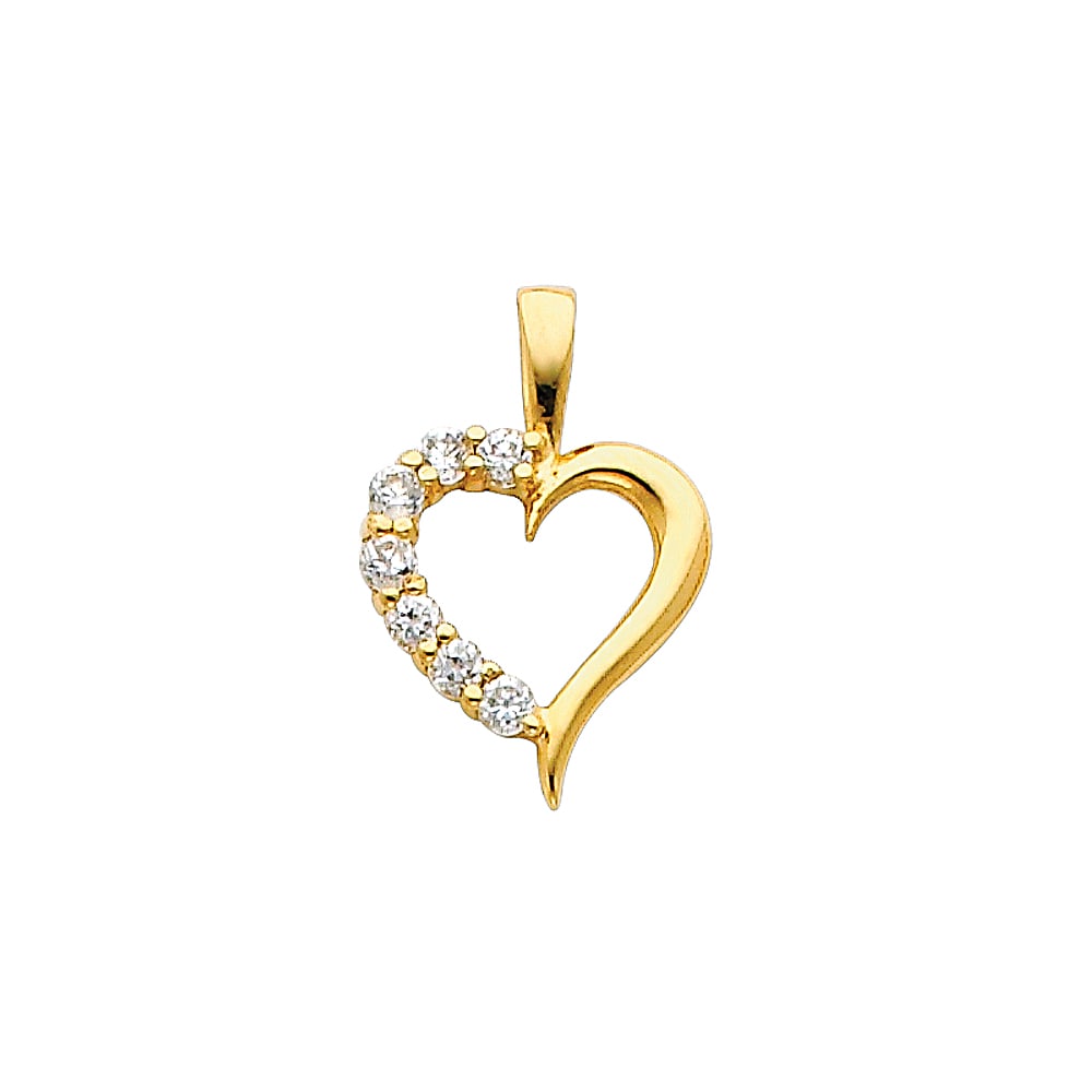 14KY CZ HEART PENDANT: 14KY CZ Heart Pendant Type: Pendant Material Type: 14k Gold Material Color: Yellow Avg. Weight: 0.52 Gr. Size: Height : 13 mm, Width : 12 mm Accessories: None Notice: When purchasing pre-o