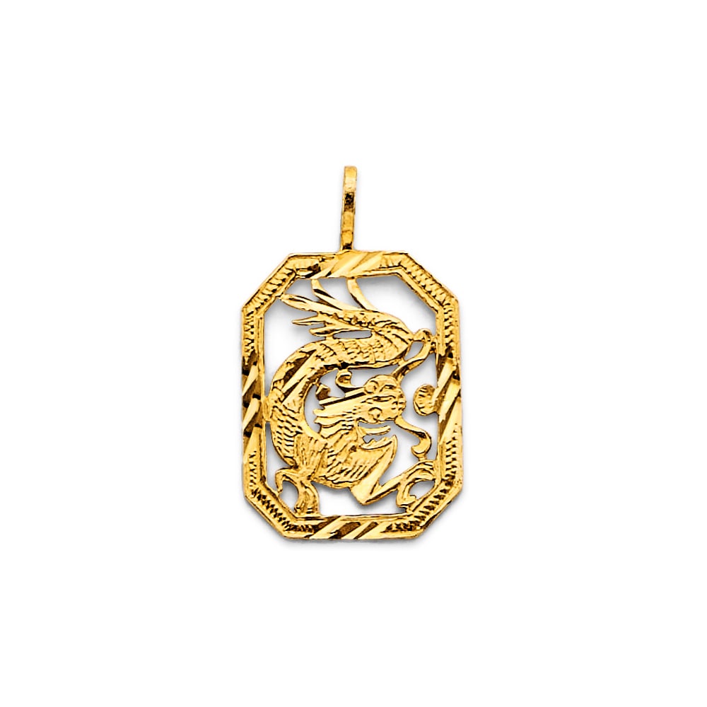 14KY DRAGON PENDANT: 14KY Dragon Pendant Type: Pendant Material Type: 14k Gold Material Color: Yellow Avg. Weight: 0.99 Gr. Size: Height : 22 mm, Width : 13 mm Accessories: None Notice: When purchasing pre-owned goods,