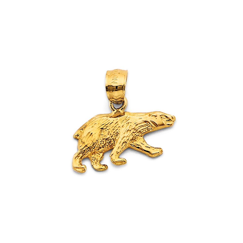 14KY BEAR PENDANT: 14KY Bear Pendant Type: Pendant Material Type: 14k Gold Material Color: Yellow Avg. Weight: 1.15 Gr. Size: Height : 15 mm, Width : 18 mm Accessories: None Notice: When purchasing pre-owned
