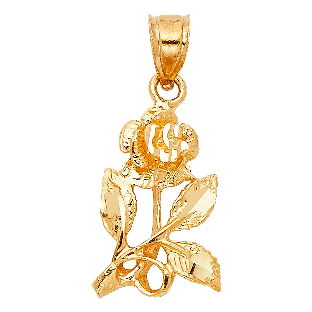 14KY ROSE PENDANT: 14KY Rose Pendant Type: Pendant Material Type: 14k Gold Material Color: Yellow Avg. Weight: 0.87 Gr. Size: Height : 20 mm,Width : 10 mm Accessories: None Notice: When purchasing pre-owned goods,