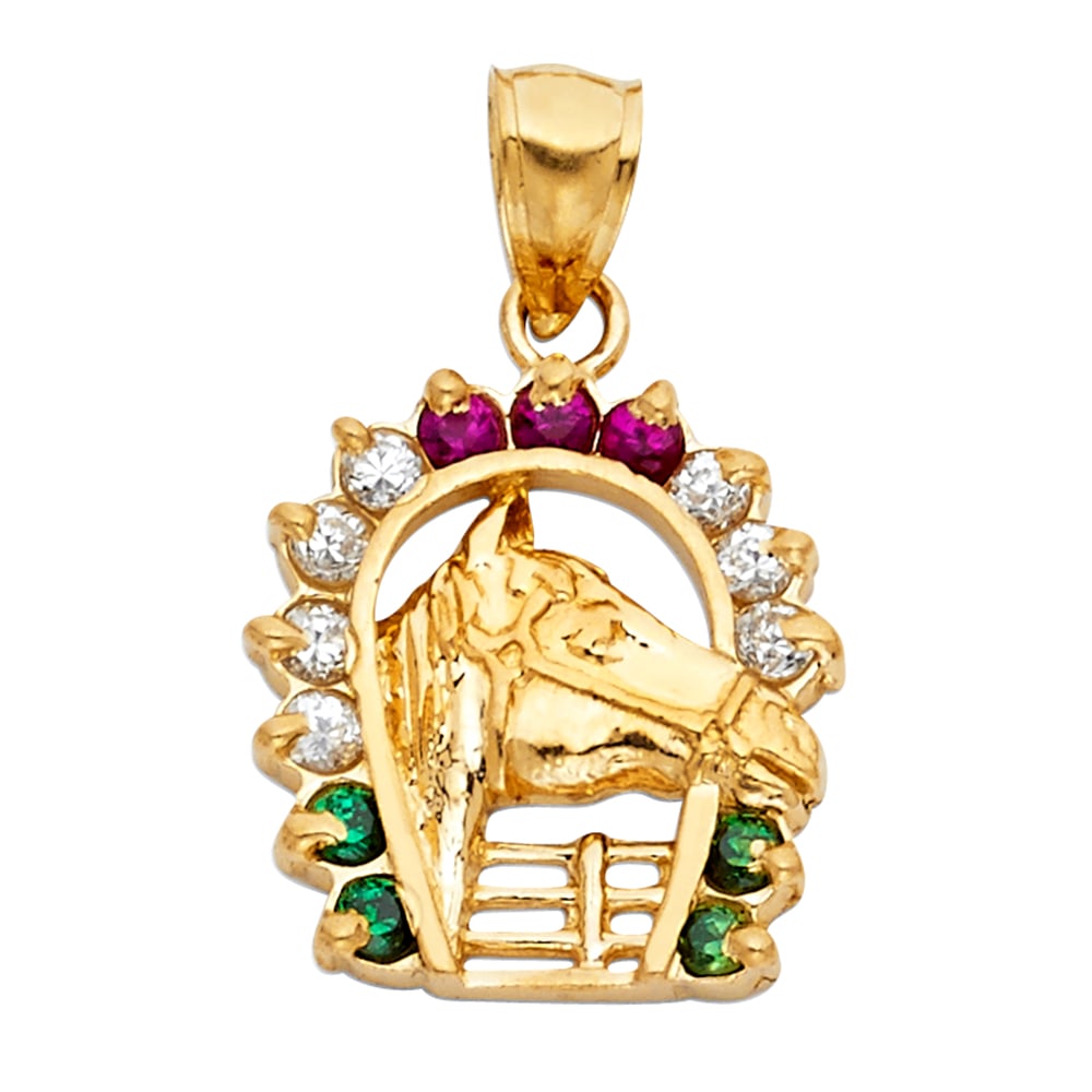 14KY CZ LUCKY HORSE SHOE PENDANT: 14KY CZ Lucky Horse Shoe Pendant Type: Pendant Material Type: 14k Gold Material Color: Yellow Avg. Weight: 3.03 Gr. Size: Height : 20 mm Width : 17 mm Accessories: None Notice: When purchasing