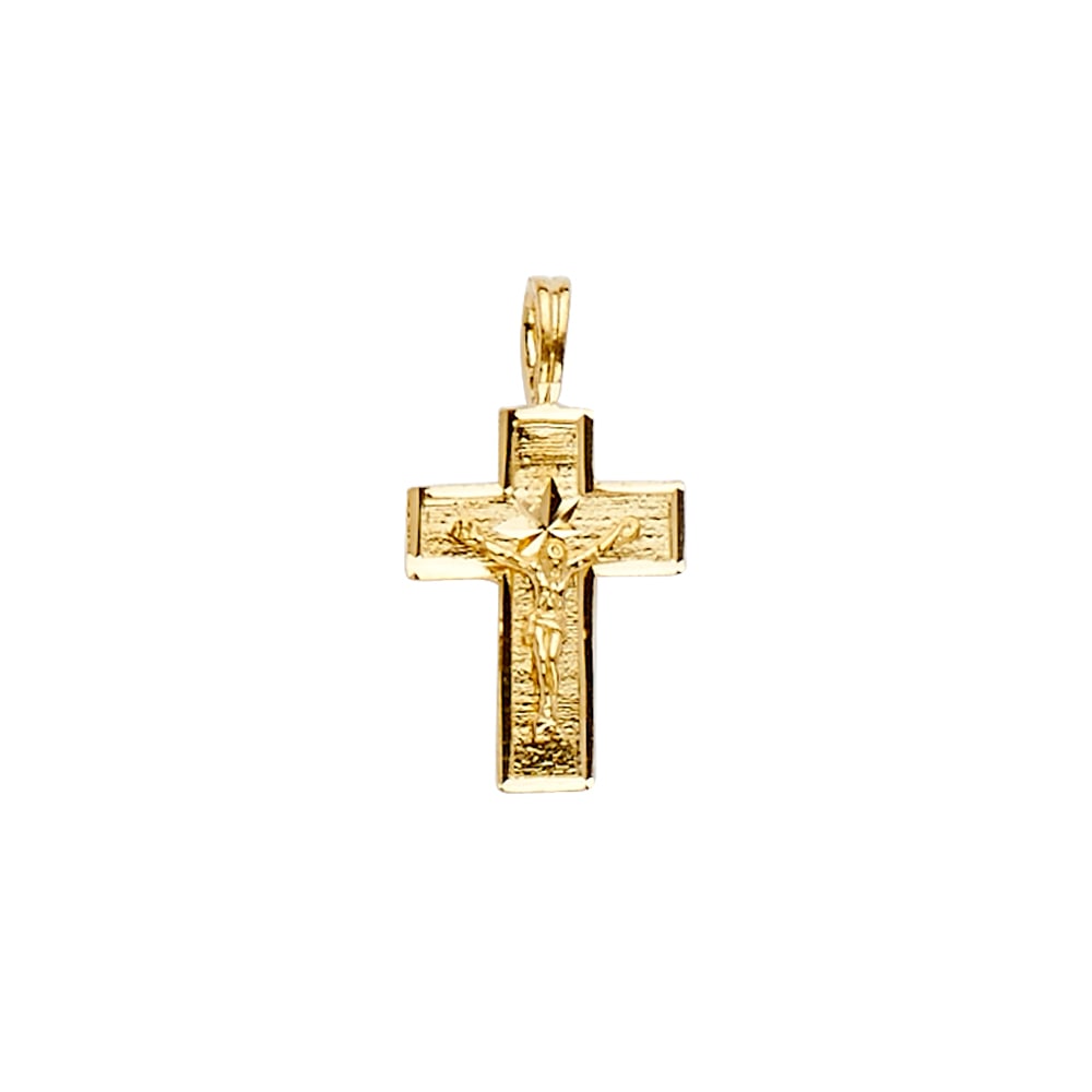 14KY CRUCUFIX CROSS PENDANT: 14KY Crucufix Cross Pendant Type: Pendant Material Type: 14k Gold Material Color: Yellow Avg. Weight: 0.63 Gr. Size: Height : 20 mm,Width : 10 mm Accessories: None Notice: When purchasing pre-owned
