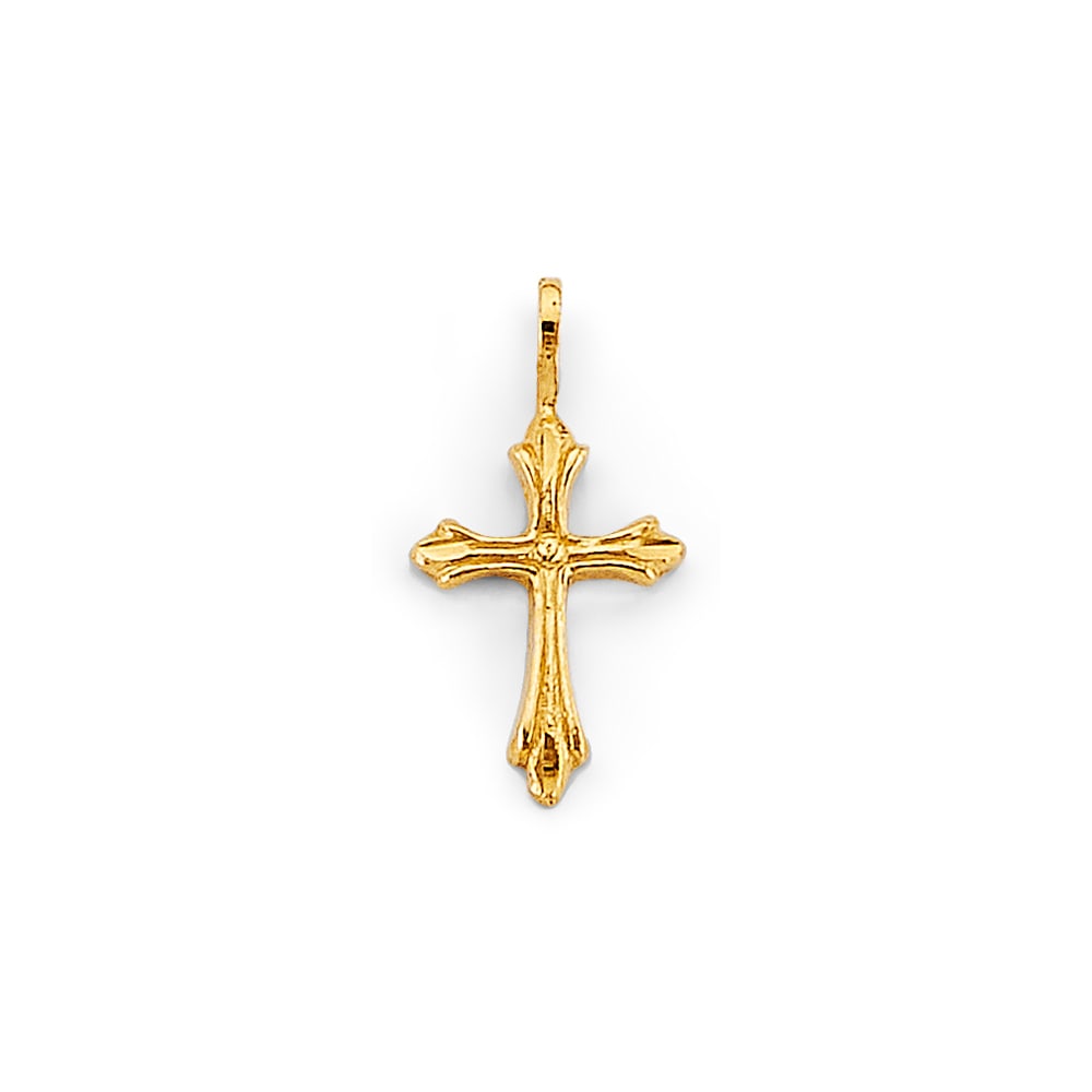 14KY CROSS PENDANT: 14KY Cross Pendant Type: Pendant Material Type: 14k Gold Material Color: Yellow Avg. Weight: 0.49 Gr. Size: Height : 20 mm, Width : 10 mm Accessories: None Notice: When purchasing pre-owned goods,