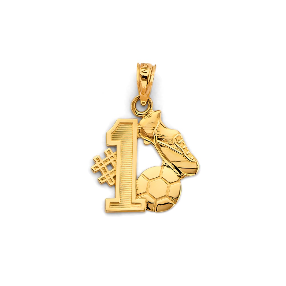 14KY SOCCER PENDANT: 14KY Soccer Pendant Type: Pendant Material Type: 14k Gold Material Color: Yellow Avg. Weight: 0.73 Gr. Size: Height : 20 mm, Width : 15 mm Accessories: None Notice: When purchasing pre-owned goods,
