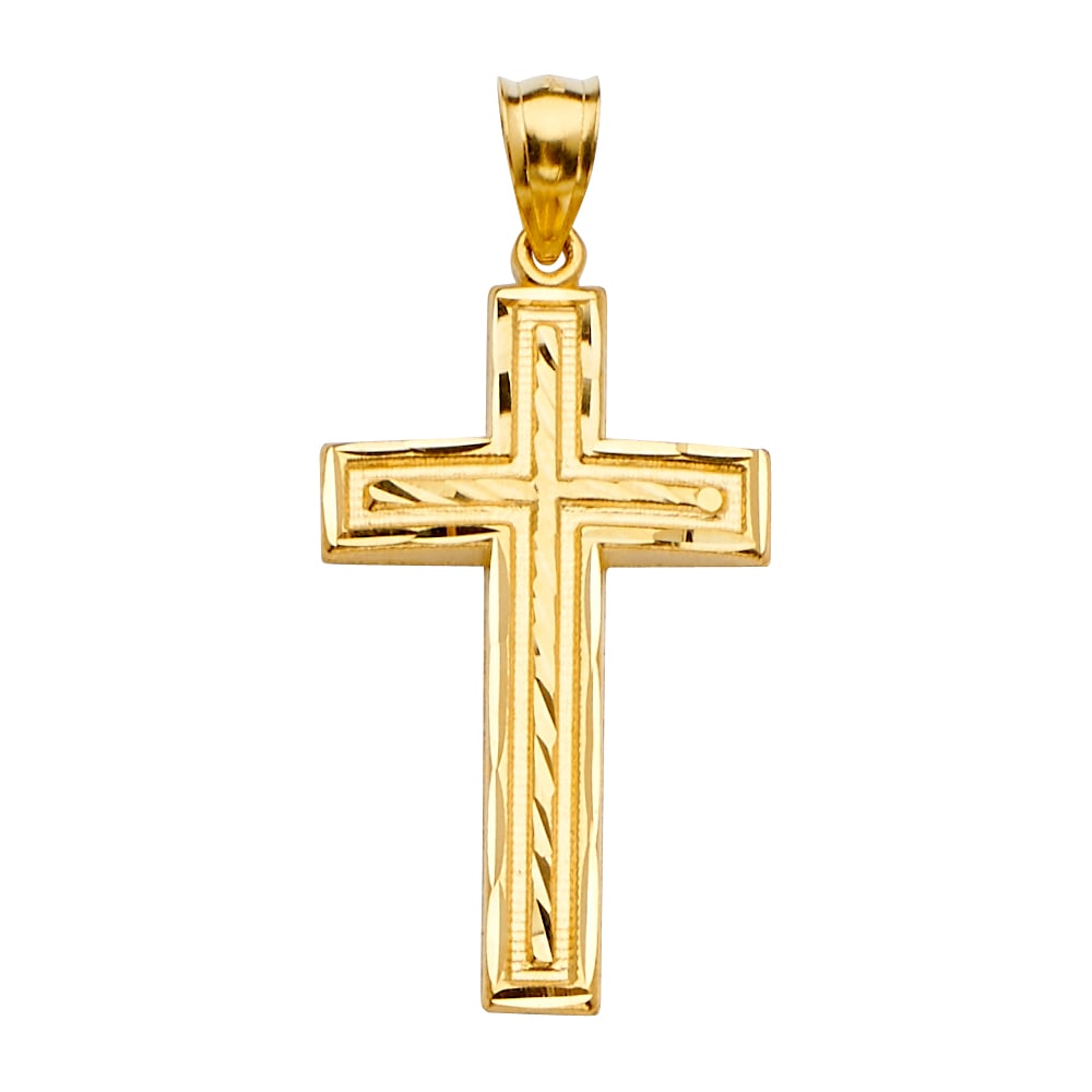 14KY CROSS PENDANT: 14KY Cross Pendant Type: Pendant Material Type: 14k Gold Material Color: Yellow Avg. Weight: 2.85 Gr. Size: Height : 49 mm,Width : 22 mm Accessories: None Notice: When purchasing pre-owned