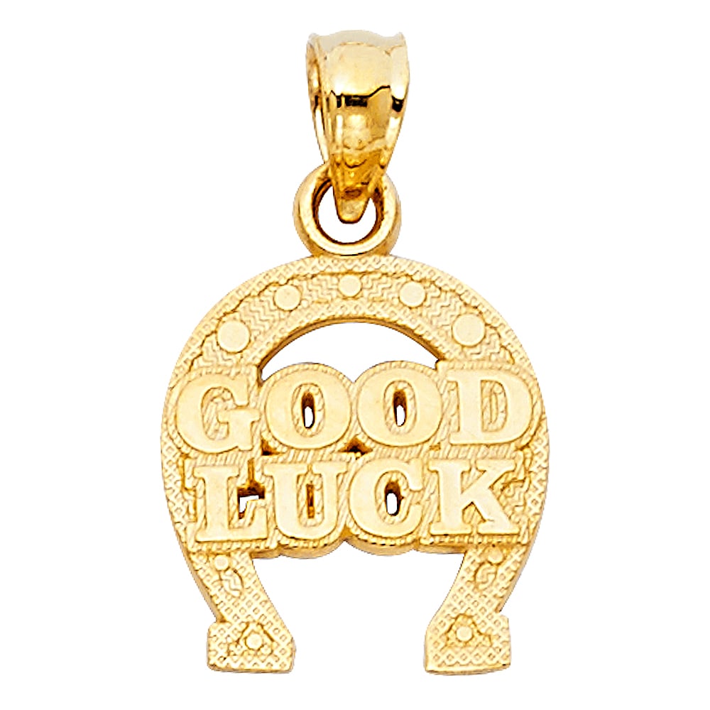 14KY LUCKY HORSE SHOE PENDANT: 14KY Lucky Horse Shoe Pendant Type: Pendant Material Type: 14k Gold Material Color: Yellow Avg. Weight: 0.74 Gr. Size: Height : 13 mm Width : 12 mm Accessories: None Notice: When purchasing pre-owned