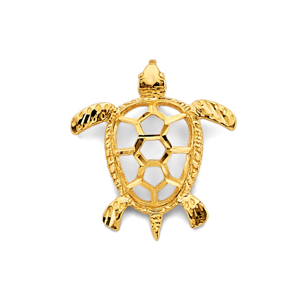 14KY OPEN TURTLE PENDANT: 14KY Open Turtle Pendant Type: Pendant Material Type: 14k Gold Material Color: Yellow Avg. Weight: 1.59 Gr. Size: Height : 25 mm, Width : 23 mm Accessories: None Notice: When purchasing pr