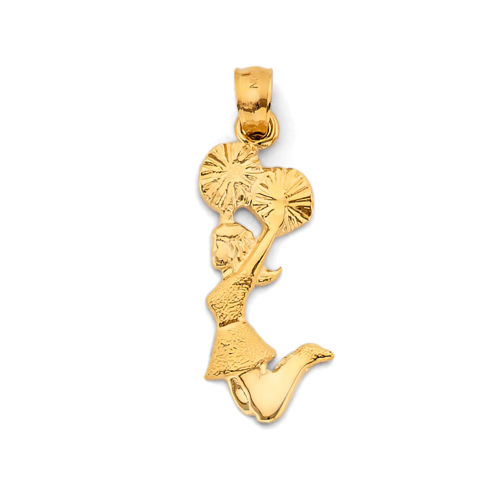 14KY CHEERLEADER PENDANT: 14KY Cheerleader Pendant Type: Pendant Material Type: 14k Gold Material Color: Yellow Avg. Weight: 1.28 Gr. Size: Height : 30 mm, Width : 10 mm Accessories: None Notice: When purchasing pre-owned