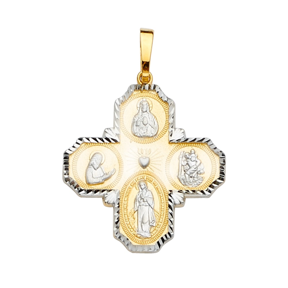 14K 2T FOUR WAY CROSS PENDANT: 14K 2T Four Way Cross Pendant Type: Pendant Material Type: 14k Gold Material Color: Two Tone Avg. Weight: 3.91 Gr. Size: Height : 39 mm,Width : 28 mm Accessories: None Notice: When purchas