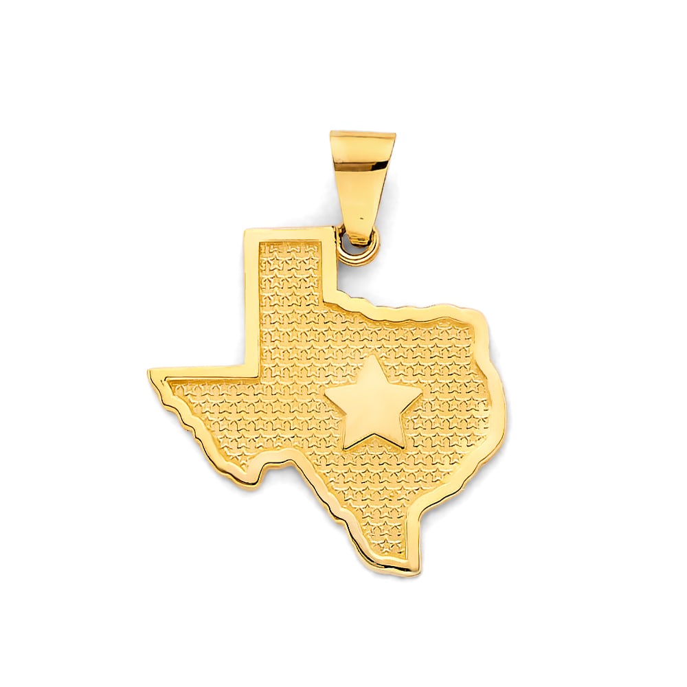 14KY TEXAS STATE MAP PENDANT: 14KY Texas State Map Pendant Type: Pendant Material Type: 14k Gold Material Color: Yellow Avg. Weight: 2.22 Gr. Size: Height : 25 mm, Width : 20 mm Accessories: None Notice: When purchasin