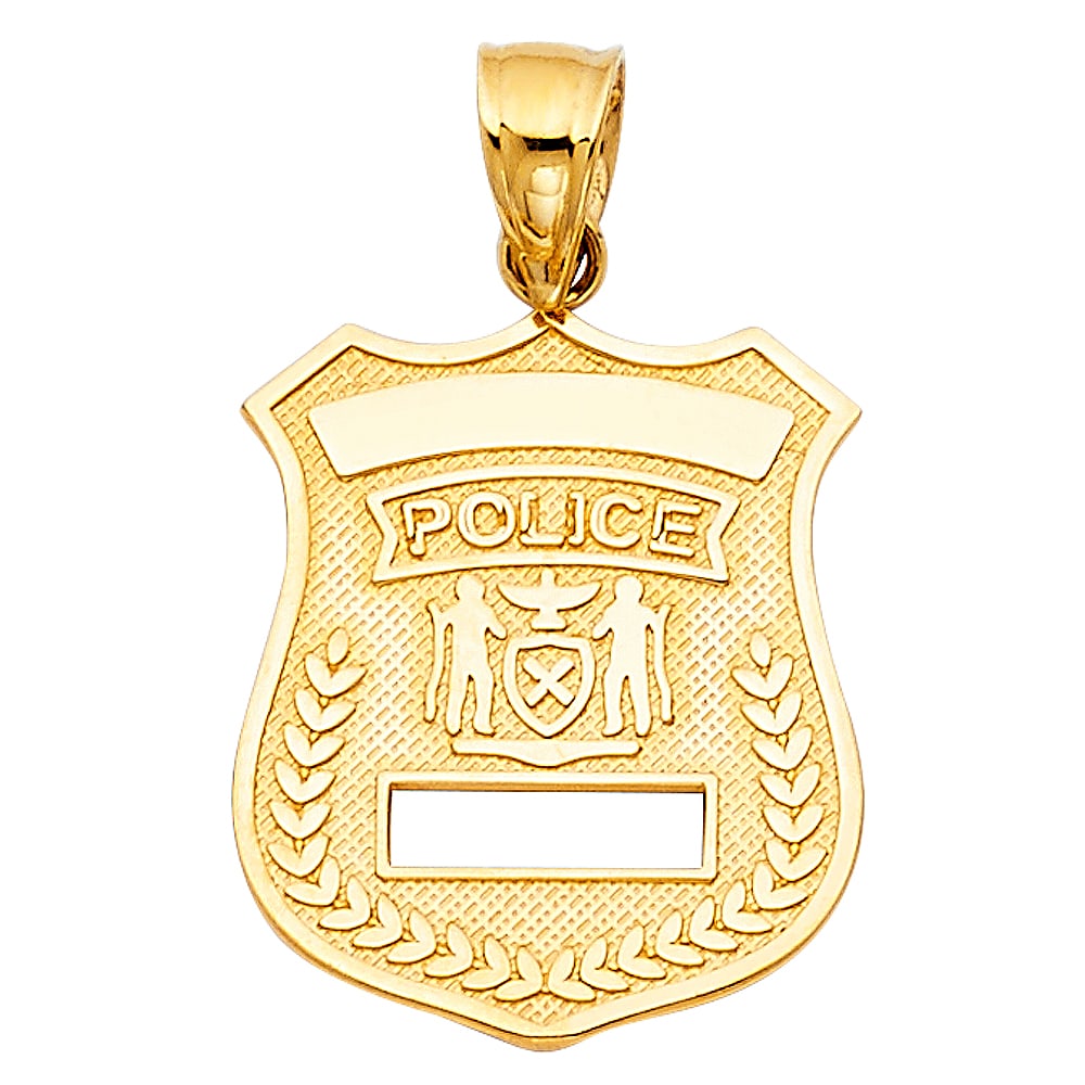 14KY POLICE PENDANT: 14KY Police Pendant Type: Pendant Material Type: 14k Gold Material Color: Yellow Avg. Weight: 1.74 Gr. Size: Height : 20 mm,Width : 17 mm Accessories: None Notice: When purchasing pre-owne