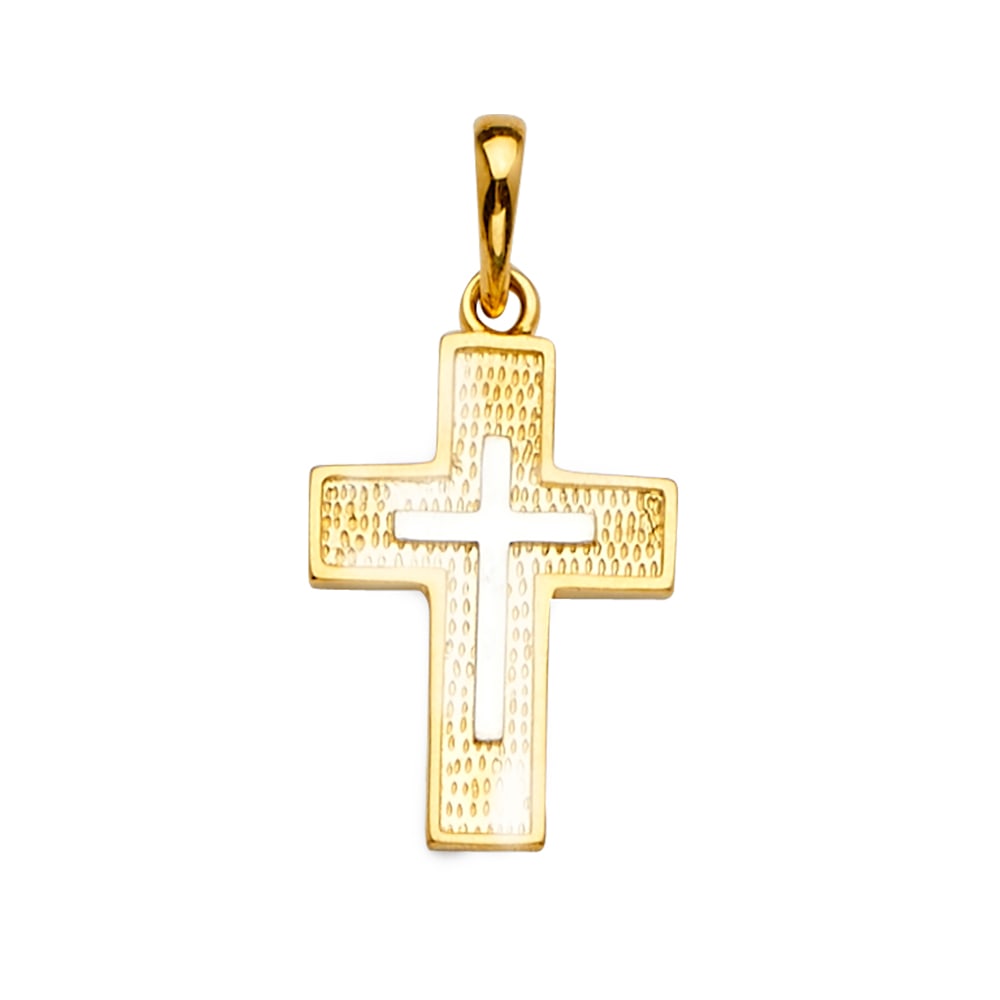 14K 2T CROSS PENDANT: 14K 2T Cross Pendant Type: Pendant Material Type: 14k Gold Material Color: Two Tone Avg. Weight: 1.83 Gr. Size: Height : 31 mm,Width : 15 mm Accessories: None Notice: When purchasing pre-owned goods,