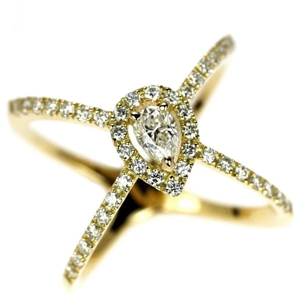 K18YG PEAR SHAPED DIAMOND RING: K18YG Pear Shaped Diamond Ring Brand: None Type/Style: Ring Material: K18YG, Main Stone Natural Color: YG Size: 6.75 - 7 US Accessories: None Accessories Notice: When purchasing pre-owned goods,