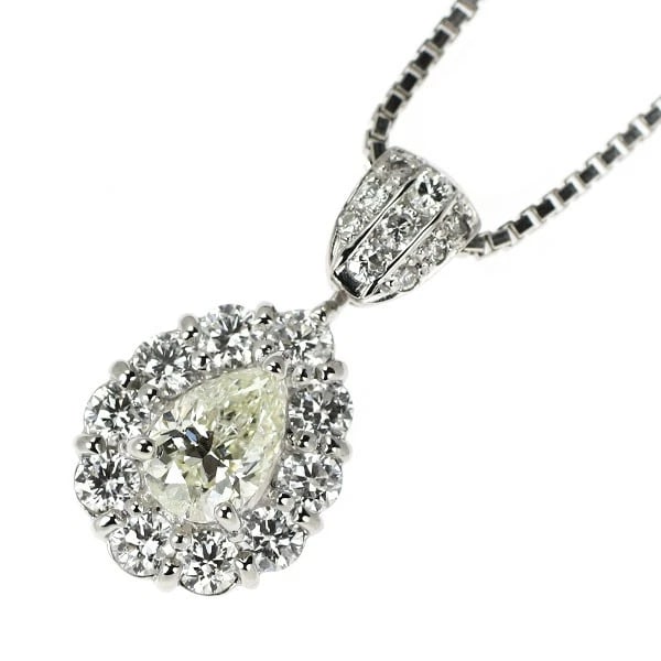 PT900/ PT850 PEAR SHAPE DIAMOND PENDANT NECKLACE: Pt900/ Pt850 Pear Shape Diamond Pendant Necklace Brand: None Type/Style: pendant necklace Material: PT900, Main Stone Natural Color: Pt Size: Chain Length 44cm Accessories: None Accessories Notice: