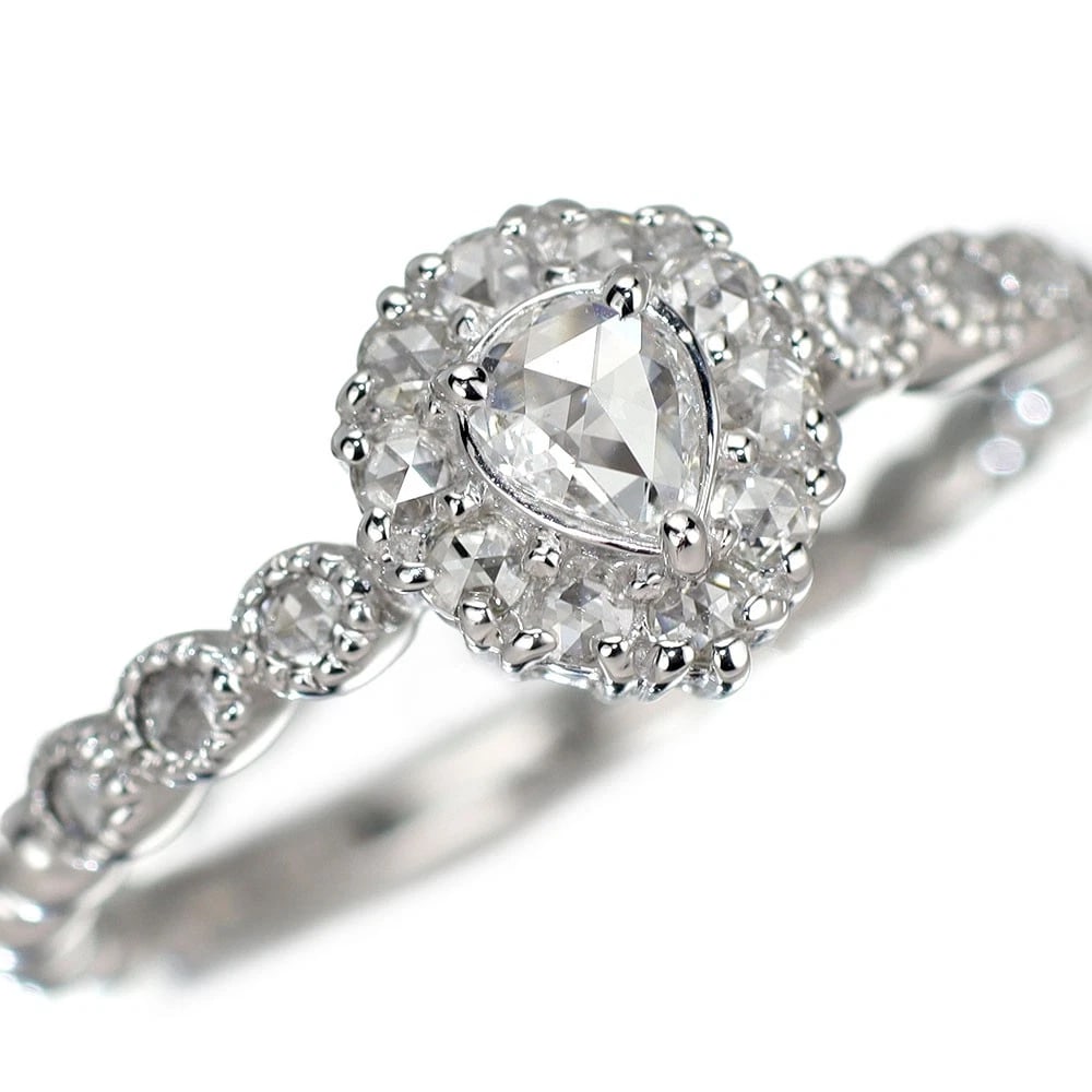 K18WG PEAR SHAPE ROSE CUT DIAMOND RING: K18WG Pear Shape Rose Cut Diamond Ring Brand: None Type/Style: Ring Material: K18WG, Main Stone Natural Color: WG Size: 4.75 - 5 US Accessories: None Accessories Notice: When purchasing pre-owned