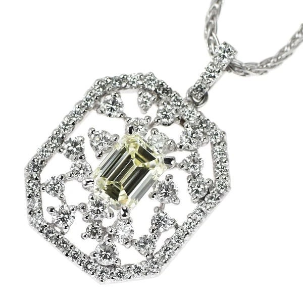 PT900/ PT850 EMERALD CUT DIAMOND PENDANT NECKLACE: Pt900/ Pt850 Emerald Cut Diamond Pendant Necklace Brand: None Type/Style: pendant necklace Material: Pt900/Pt850, Main Stone Natural Color: Pt Size: Chain Length 46cm Accessories: None Accessories