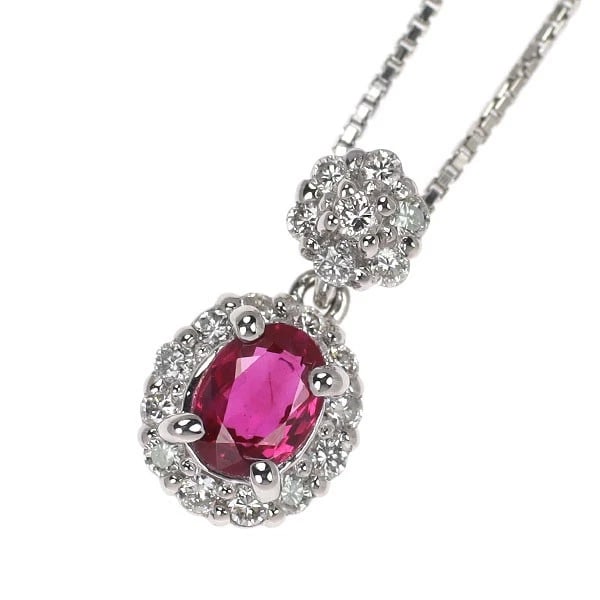 PT900/ PT850 RUBY DIAMOND PENDANT NECKLACE: Pt900/ Pt850 Ruby Diamond Pendant Necklace Brand: None Type/Style: pendant necklace Material: Pt900/Pt850, Main Stone Natural/Ruby Color: None Size: Chain Length: 40cm Accessories: None Accessories