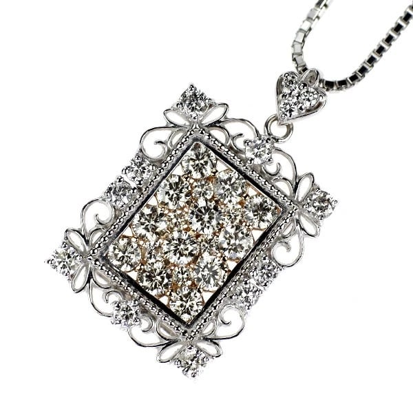 K18WG/PG DIAMOND PENDANT NECKLACE: K18WG/PG diamond pendant necklace Brand: None Type/Style: pendant necklace Material: K18PG/WG, Main Stone Natural Color: PG/WG Size: Chain Length: 45cm Accessories: None Accessories Notice: When