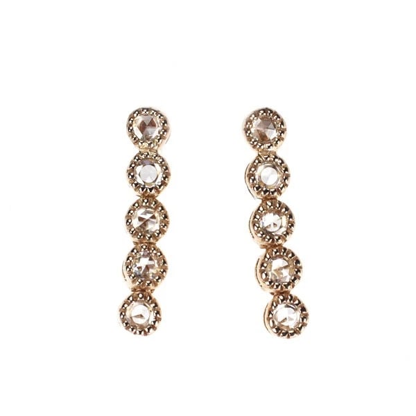 K18PG ROSE CUT DIAMOND EARRINGS: K18PG Rose Cut Diamond Earrings Brand: None Type/Style: piercing Material: K18PG, Main Stone Natural Color: PG Size: Length/Width/Diameter 14.0 Accessories: None Accessories Notice: When purchasing