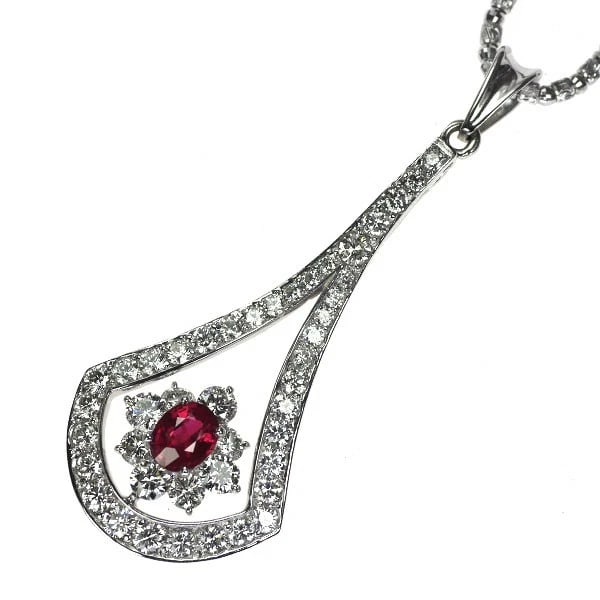 PT900/K18WG BURMA/MYANMAR RUBY DIAMOND PENDANT NECKLACE: PT900/K18wg Burma/Myanmar Ruby Diamond Pendant Necklace Brand: None Type/Style: pendant necklace Material: Pt900, Main Stone Natural Color: Pt Size: Chain Length: 44cm Accessories: None Ac
