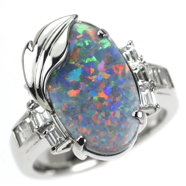 PT900 BLACK OPAL DIAMOND RING: Pt900 black opal diamond ring Brand: None Type/Style: Ring Material: Pt900, Main Stone Natural/Opal Color: None Size: 6.25 - 6.5 US Accessories: None Accessories Notice: When purchasing pr