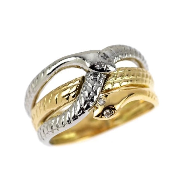 K18YG/WG DIAMOND RING SNAKE: K18YG/WG diamond ring snake Brand: None Type/Style: Ring Material: K18YG/WG, Main Stone Natural Color: YG/WG Size: 2.5 US Accessories: None Accessories Notice: When purchasing pre-owned goods, please